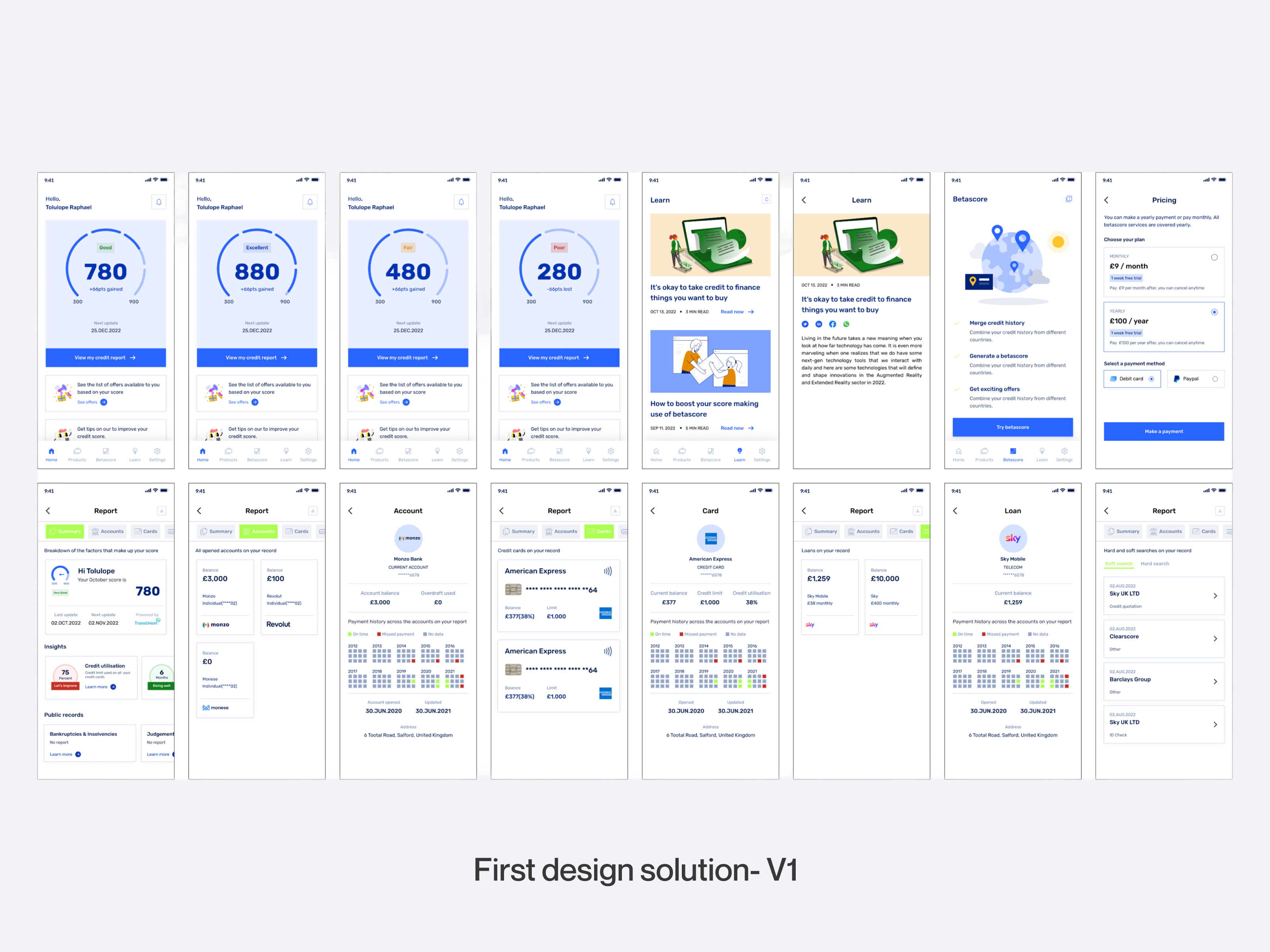 First design solution screens