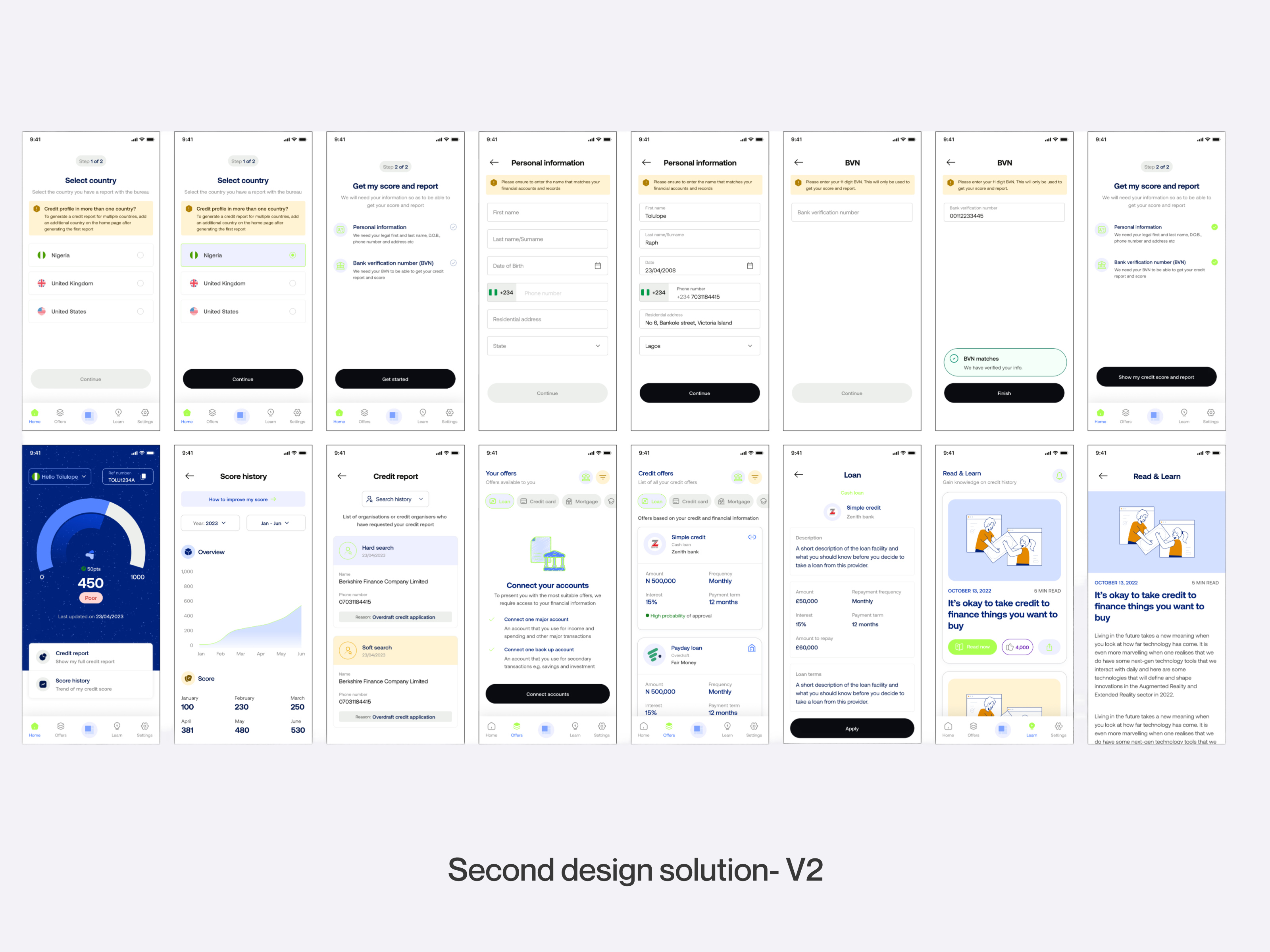 Second design solution screens