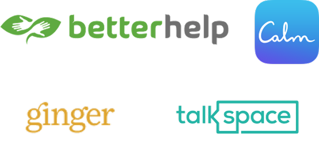 Logos of competitor apps including BetterHelp, Calm, ginger and talkspace