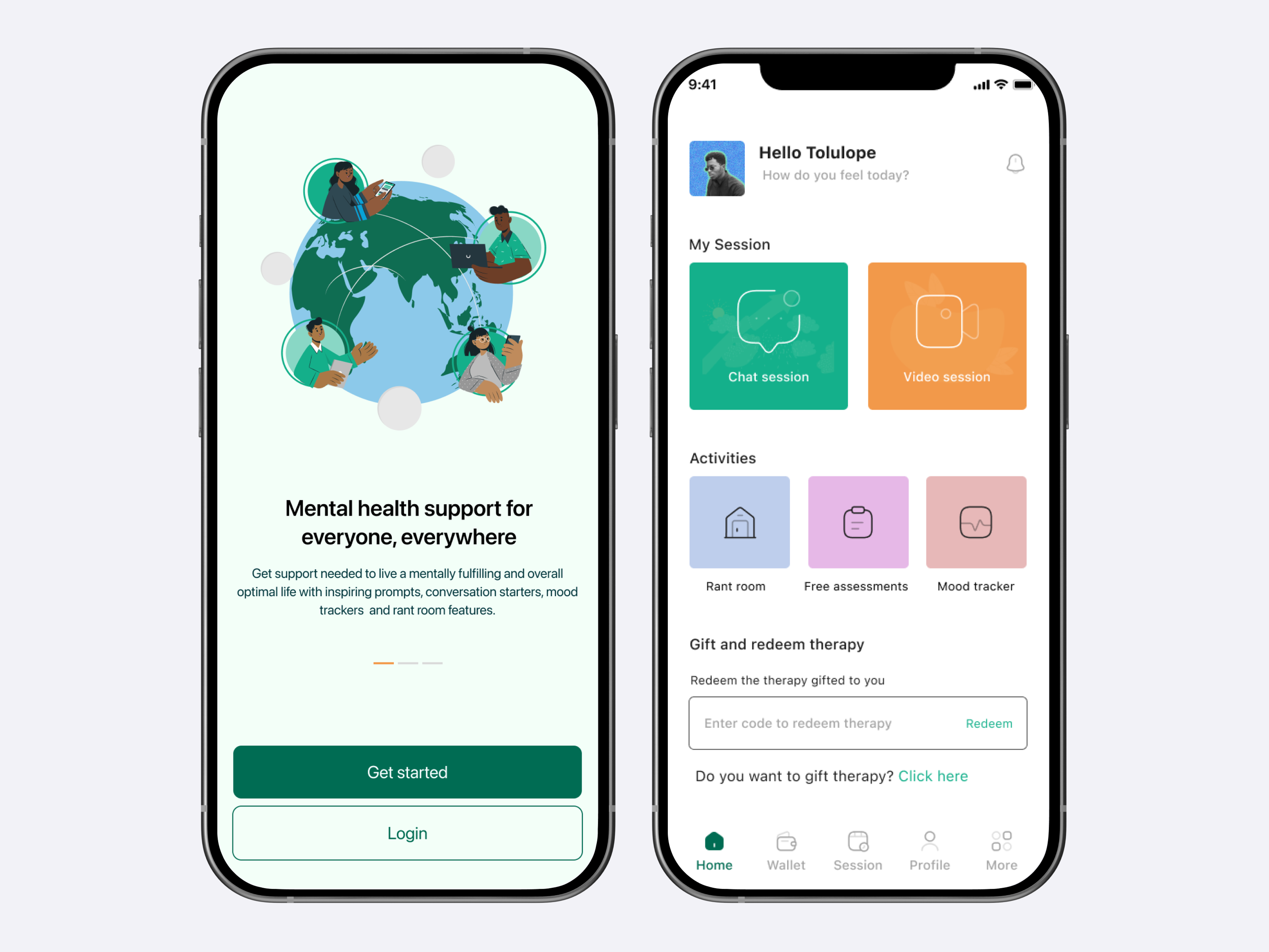 Nguvu Health onboarding and home screens