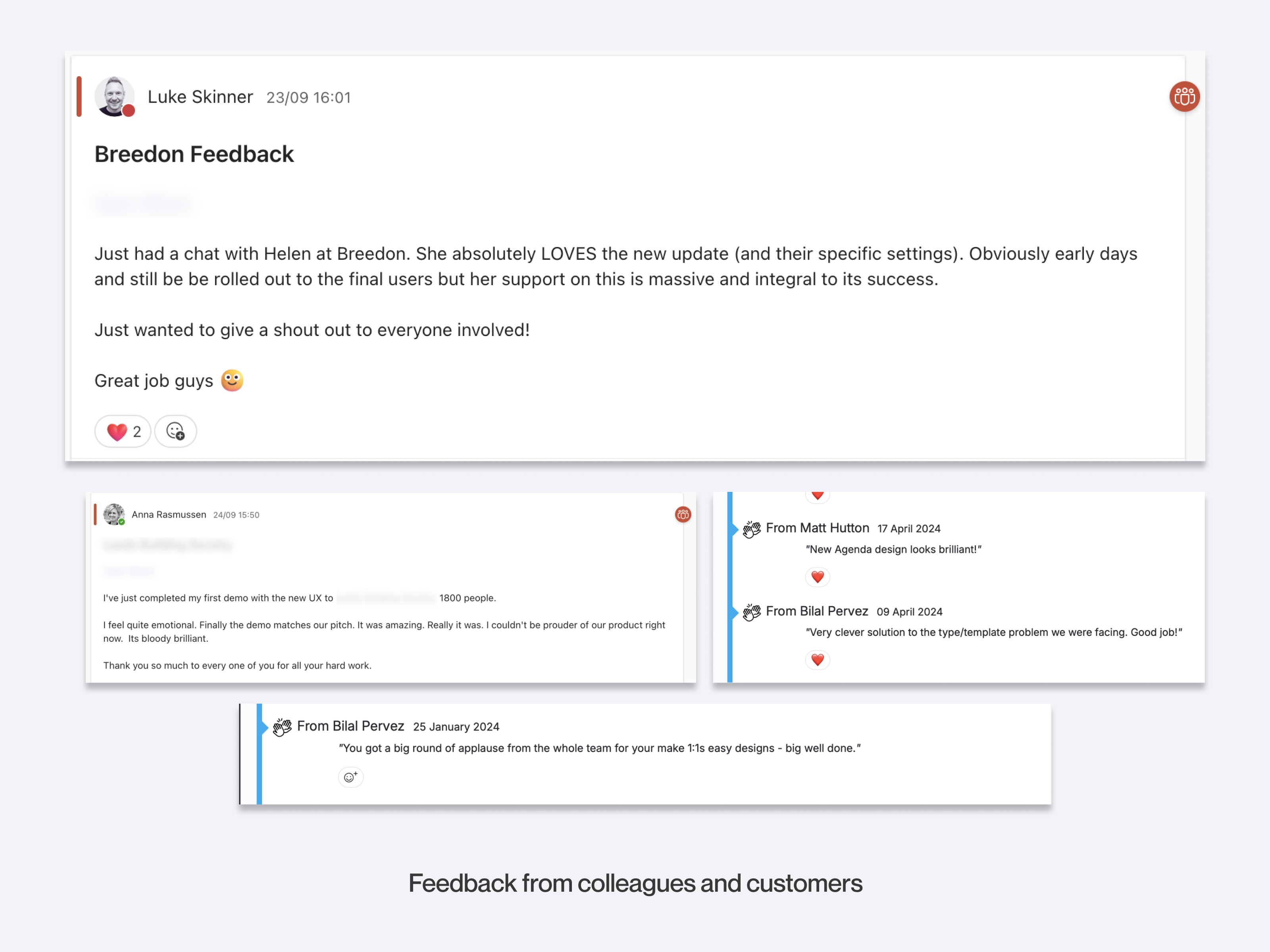 Feedback from colleagues and customers